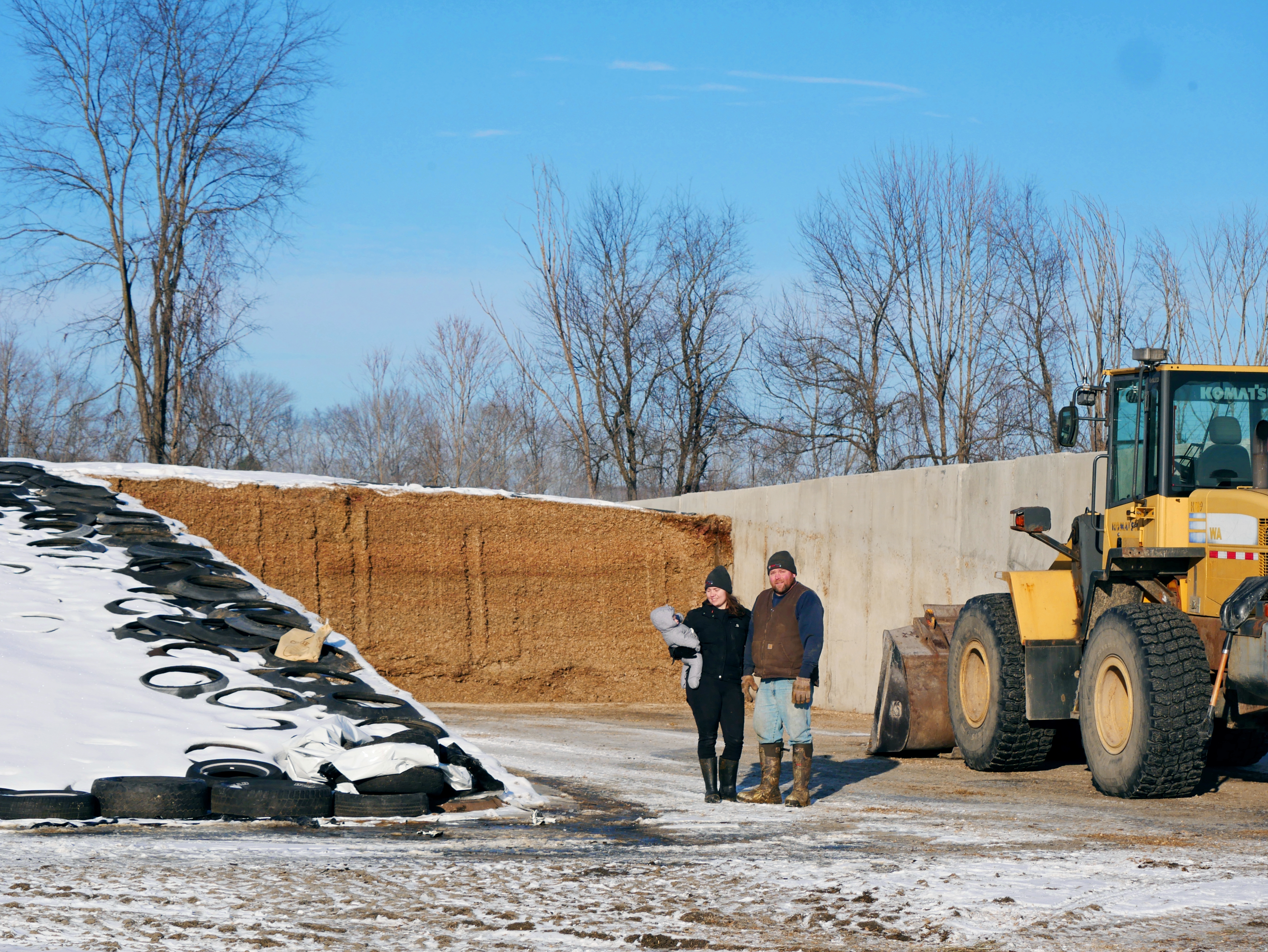 Bunk silo filled with hay on a sunny winter day