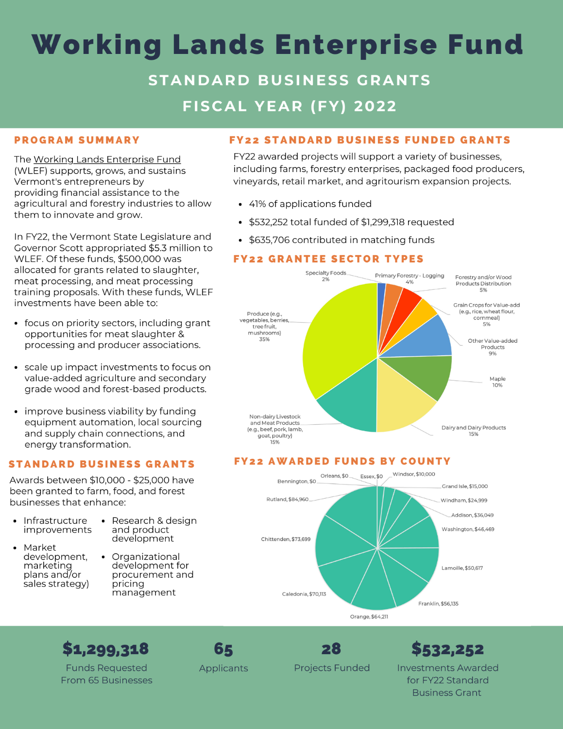 Infographic displaying information about FY22 Standard Business Grants